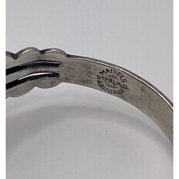 VTG Bell Trading Fred Harvey Era Sterling Turquoise Heart Stamped Cuff Bracelet - Picture 5 of 5